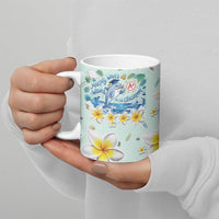 Personalized Hawaii Back To School Dolphin Ceramic Mug Grid Notebook Background With Dolphin Mascot And Plumeria Flowers TS04 - Polynesian Pride