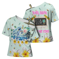 Personalized Hawaii Back To School Dolphin Cross Shoulder Shirt Grid Notebook Background With Dolphin Mascot And Plumeria Flowers TS04 - Polynesian Pride