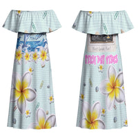 Personalized Hawaii Back To School Dolphin Family Matching Off Shoulder Maxi Dress and Hawaiian Shirt Grid Notebook Background With Dolphin Mascot And Plumeria Flowers TS04 Mom's Dress Green White - Polynesian Pride