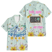 Personalized Hawaii Back To School Dolphin Family Matching Off Shoulder Maxi Dress and Hawaiian Shirt Grid Notebook Background With Dolphin Mascot And Plumeria Flowers TS04 Dad's Shirt - Short Sleeve Green White - Polynesian Pride
