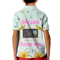 Personalized Hawaii Back To School Dolphin Kid Polo Shirt Grid Notebook Background With Dolphin Mascot And Plumeria Flowers TS04 - Polynesian Pride