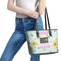Personalized Hawaii Back To School Dolphin Leather Tote Bag Grid Notebook Background With Dolphin Mascot And Plumeria Flowers TS04 - Polynesian Pride
