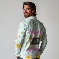 Personalized Hawaii Back To School Dolphin Long Sleeve Polo Shirt Grid Notebook Background With Dolphin Mascot And Plumeria Flowers TS04 - Polynesian Pride