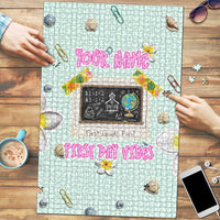 Personalized Hawaii Back To School Dolphin Puzzle Grid Notebook Background With Dolphin Mascot And Plumeria Flowers TS04 Green White - Polynesian Pride