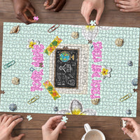 Personalized Hawaii Back To School Dolphin Puzzle Grid Notebook Background With Dolphin Mascot And Plumeria Flowers TS04 - Polynesian Pride