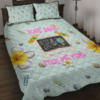 Personalized Hawaii Back To School Dolphin Quilt Bed Set Grid Notebook Background With Dolphin Mascot And Plumeria Flowers TS04 Green White - Polynesian Pride