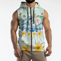 Personalized Hawaii Back To School Dolphin Sleeveless Zip Hoodie Grid Notebook Background With Dolphin Mascot And Plumeria Flowers TS04 - Polynesian Pride