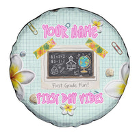 Personalized Hawaii Back To School Dolphin Spare Tire Cover Grid Notebook Background With Dolphin Mascot And Plumeria Flowers TS04 - Polynesian Pride