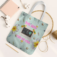 Personalized Hawaii Back To School Dolphin Tote Bag Grid Notebook Background With Dolphin Mascot And Plumeria Flowers TS04 White Strap One Size Green White - Polynesian Pride