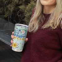 Personalized Hawaii Back To School Dolphin Tumbler Cup Grid Notebook Background With Dolphin Mascot And Plumeria Flowers TS04 - Polynesian Pride