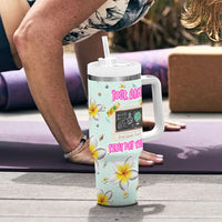 Personalized Hawaii Back To School Dolphin Tumbler With Handle Grid Notebook Background With Dolphin Mascot And Plumeria Flowers TS04 - Polynesian Pride