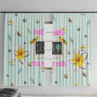 Personalized Hawaii Back To School Dolphin Window Curtain Grid Notebook Background With Dolphin Mascot And Plumeria Flowers TS04 With Hooks Green White - Polynesian Pride