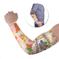 Personalized Hawaii School Club Back To Class Arm Sleeves Retro Tropical Hibiscus Pattern With Open Notebook TS04 Set of 2 White Orange - Polynesian Pride