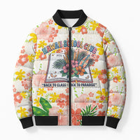 Personalized Hawaii School Club Back To Class Bomber Puffer Jacket Retro Tropical Hibiscus Pattern With Open Notebook TS04 Unisex White Orange - Polynesian Pride