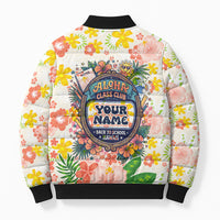 Personalized Hawaii School Club Back To Class Bomber Puffer Jacket Retro Tropical Hibiscus Pattern With Open Notebook TS04 - Polynesian Pride