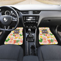 Personalized Hawaii School Club Back To Class Car Mats Retro Tropical Hibiscus Pattern With Open Notebook TS04 Set 2pcs - Front White Orange - Polynesian Pride