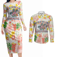 Personalized Hawaii School Club Back To Class Couples Matching Long Sleeve Bodycon Dress and Long Sleeve Button Shirt Retro Tropical Hibiscus Pattern With Open Notebook TS04 White Orange - Polynesian Pride