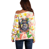 Personalized Hawaii School Club Back To Class Off Shoulder Sweater Retro Tropical Hibiscus Pattern With Open Notebook TS04 - Polynesian Pride