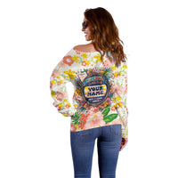 Personalized Hawaii School Club Back To Class Off Shoulder Sweater Retro Tropical Hibiscus Pattern With Open Notebook TS04 - Polynesian Pride