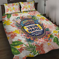 Personalized Hawaii School Club Back To Class Quilt Bed Set Retro Tropical Hibiscus Pattern With Open Notebook TS04 White Orange - Polynesian Pride