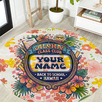 Personalized Hawaii School Club Back To Class Round Carpet Retro Tropical Hibiscus Pattern With Open Notebook TS04 White Orange - Polynesian Pride