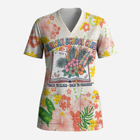 Personalized Hawaii School Club Back To Class Scrub Top Retro Tropical Hibiscus Pattern With Open Notebook TS04 Adult White Orange - Polynesian Pride