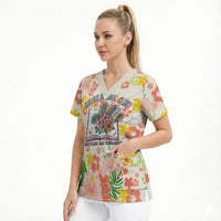 Personalized Hawaii School Club Back To Class Scrub Top Retro Tropical Hibiscus Pattern With Open Notebook TS04 - Polynesian Pride