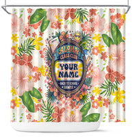 Personalized Hawaii School Club Back To Class Shower Curtain Retro Tropical Hibiscus Pattern With Open Notebook TS04 White Orange - Polynesian Pride