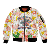 Personalized Hawaii School Club Back To Class Sleeve Zip Bomber Jacket Retro Tropical Hibiscus Pattern With Open Notebook TS04 Unisex White Orange - Polynesian Pride