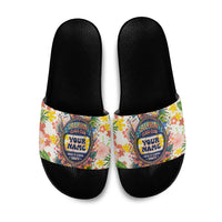 Personalized Hawaii School Club Back To Class Slide Sandals Retro Tropical Hibiscus Pattern With Open Notebook TS04 White Orange - Polynesian Pride