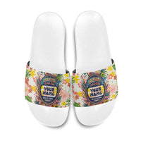 Personalized Hawaii School Club Back To Class Slide Sandals Retro Tropical Hibiscus Pattern With Open Notebook TS04 White Orange - Polynesian Pride
