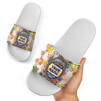 Personalized Hawaii School Club Back To Class Slide Sandals Retro Tropical Hibiscus Pattern With Open Notebook TS04 - Polynesian Pride