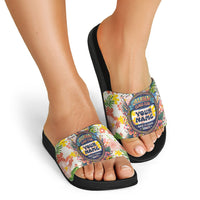 Personalized Hawaii School Club Back To Class Slide Sandals Retro Tropical Hibiscus Pattern With Open Notebook TS04 - Polynesian Pride