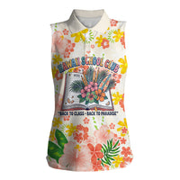 Personalized Hawaii School Club Back To Class Women Sleeveless Polo Shirt Retro Tropical Hibiscus Pattern With Open Notebook TS04 Female White Orange - Polynesian Pride