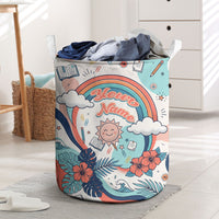 Personalized Hawaii Back To School Laundry Basket Retro Rainbow Sun with Tropical Hibiscus Flowers TS04 White Blue - Polynesian Pride