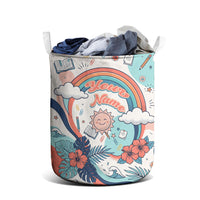 Personalized Hawaii Back To School Laundry Basket Retro Rainbow Sun with Tropical Hibiscus Flowers TS04 - Polynesian Pride