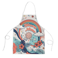 Personalized Hawaii Back To School Apron Retro Rainbow Sun with Tropical Hibiscus Flowers TS04 White Blue - Polynesian Pride