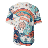 Personalized Hawaii Back To School Baseball Jersey Retro Rainbow Sun with Tropical Hibiscus Flowers TS04 - Polynesian Pride