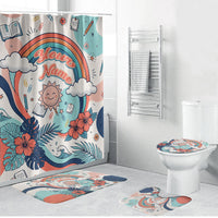 Personalized Hawaii Back To School Bathroom Set Retro Rainbow Sun with Tropical Hibiscus Flowers TS04 Bathroom Set (4 pcs) White Blue - Polynesian Pride
