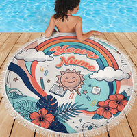 Personalized Hawaii Back To School Beach Blanket Retro Rainbow Sun with Tropical Hibiscus Flowers TS04 - Polynesian Pride