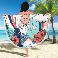 Personalized Hawaii Back To School Beach Blanket Retro Rainbow Sun with Tropical Hibiscus Flowers TS04 - Polynesian Pride