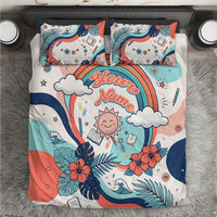Personalized Hawaii Back To School Bedding Set Retro Rainbow Sun with Tropical Hibiscus Flowers TS04 White Blue - Polynesian Pride