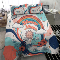 Personalized Hawaii Back To School Bedding Set Retro Rainbow Sun with Tropical Hibiscus Flowers TS04 - Polynesian Pride