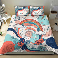 Personalized Hawaii Back To School Bedding Set Retro Rainbow Sun with Tropical Hibiscus Flowers TS04 - Polynesian Pride