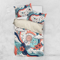 Personalized Hawaii Back To School Bedding Set Retro Rainbow Sun with Tropical Hibiscus Flowers TS04 US Twin 172cm x 218cm White Blue - Polynesian Pride
