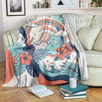 Personalized Hawaii Back To School Blanket Retro Rainbow Sun with Tropical Hibiscus Flowers TS04 White Blue - Polynesian Pride