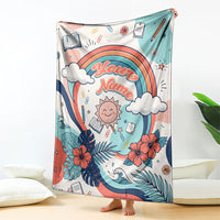 Personalized Hawaii Back To School Blanket Retro Rainbow Sun with Tropical Hibiscus Flowers TS04 - Polynesian Pride