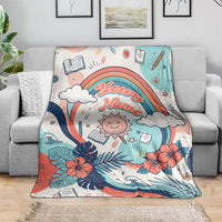 Personalized Hawaii Back To School Blanket Retro Rainbow Sun with Tropical Hibiscus Flowers TS04 - Polynesian Pride