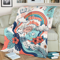 Personalized Hawaii Back To School Blanket Retro Rainbow Sun with Tropical Hibiscus Flowers TS04 - Polynesian Pride