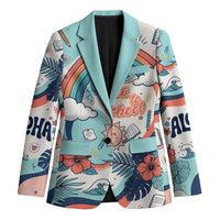 Personalized Hawaii Back To School Blazer Retro Rainbow Sun with Tropical Hibiscus Flowers TS04 Unisex White Blue - Polynesian Pride